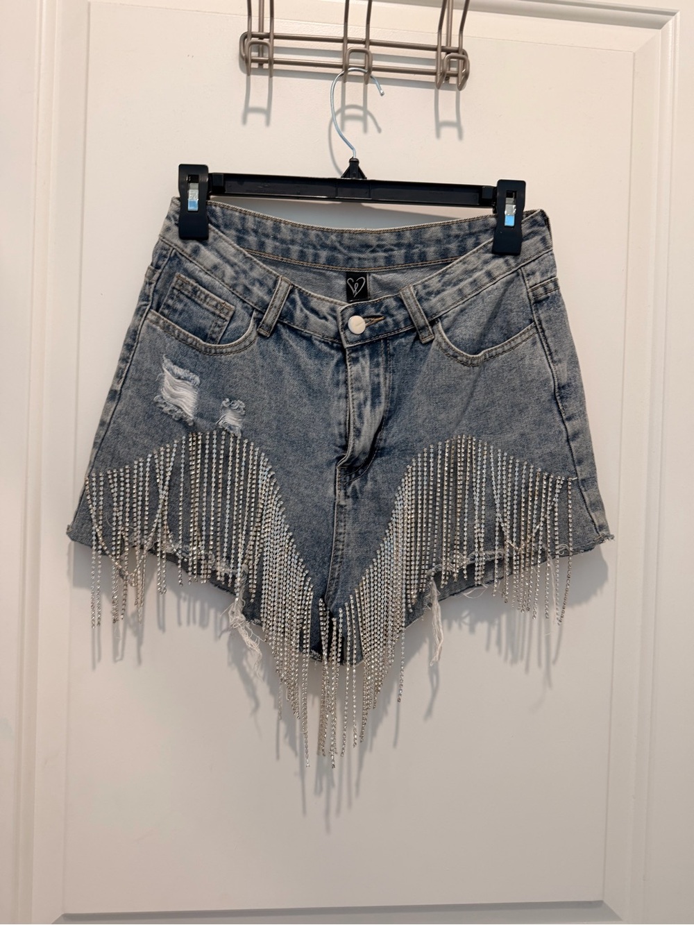 Windsor High Waisted
Denim Shorts with Rhinestone Fringe Tassel Size S